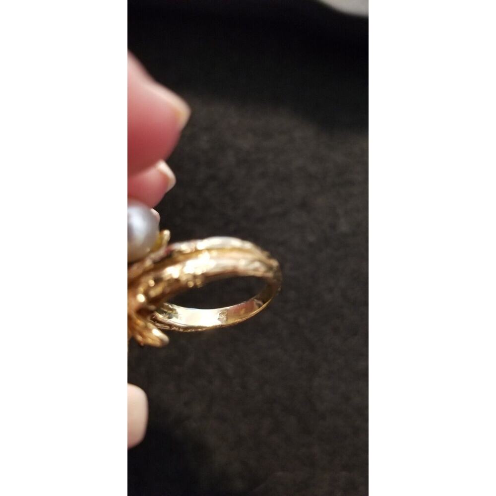 Estate Ladies 14K Gold Pearl & Pink Saphhire Ring Sz 4.5 Bold Statement Ring - Picture 9 of 12